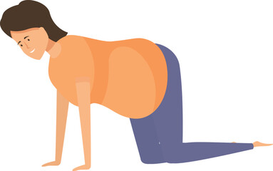 Pregnant woman doing yoga, stretching body and exercising at home