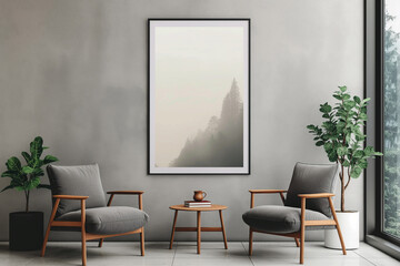 Frame mockup, ISO A paper size. Home Office wall poster mockup. Interior mockup with office background. Modern interior design.