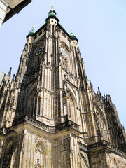 Fototapeta premium The Corner Tower of the St Vitus Cathedral building in Prague in Czech Republic