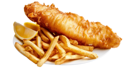 English fish and chips on transparent background
