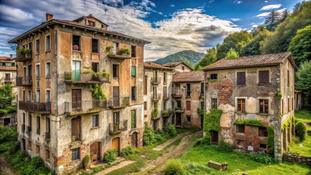 Abandoned and decrepit buildings in Consonno, Italy , ruins, decay, forgotten, desolate, isolated, run-down