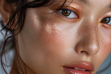 Fototapeta premium Close-up Portrait of a Woman with Glittery Makeup