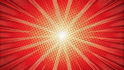 Obraz premium Vibrant red comic book-inspired background with dot pattern halftone effect, featuring abstract vintage design for superhero-themed text overlays.