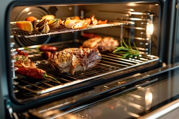 Roasted Meat and Vegetables in an Oven