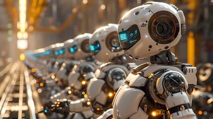 Fototapeta premium Robots in a factory line working together