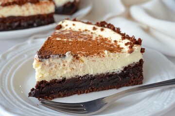Slice of Chocolate Brownie Cheesecake Dessert