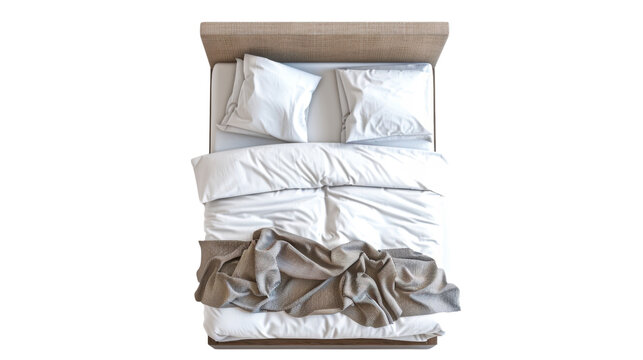 Top view of double bed with headboard on transparent background