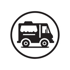 Fototapeta premium Abstract simple black and white food truck silhouette, minimalist food truck icon.