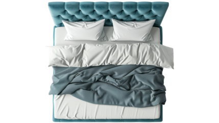 Top view of double bed with headboard on transparent background