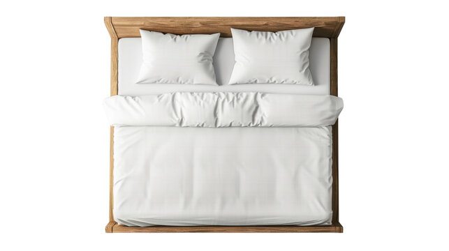 Top view of double bed with headboard on transparent background