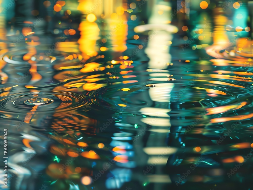 Poster abstract image of water ripples reflecting colorful lights, creating a mesmerizing pattern.