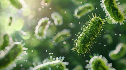 Naklejka premium The image depicts a group of green bacteria or germs 