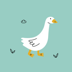 Hand drawn cute goose simple vector illustration