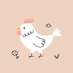 Hand drawn cute chicken vector illustration