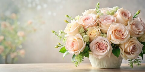Obraz premium Soft and subtle pale rose floral arrangement with a touch of elegance, flowers, roses, pale pink, delicate, botanical