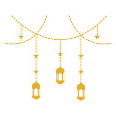 Ramadan Islamic Kareem Lantern Decoration. Isolated on White Background. Flat Vector Illustration.