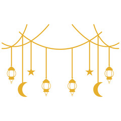 Ramadan Islamic Kareem Lantern Decoration. Isolated on White Background. Flat Vector Illustration.