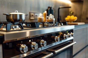 Modern Kitchen Stovetop with Stainless Steel and Black Accents