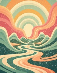 dessin paysage années 70 couleur et pointillés en ia