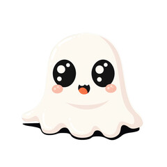 Fototapeta premium Cute Ghost with Sparkling Eyes and Blushed Cheeks on Transparent Background