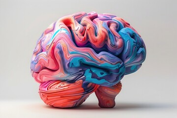 Brain Sculpture in Vibrant Color Gradient with Undertones on Isolated Background