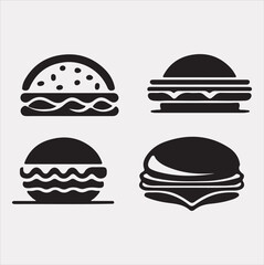 A Set of 4pcs food icon Silhouette vector Illustration with White Background 