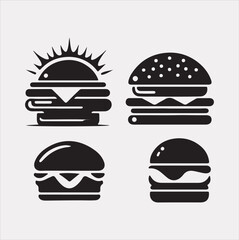 A Set of 4pcs food icon Silhouette vector Illustration with White Background 