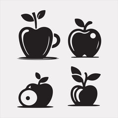 A Set of 4pcs food icon Silhouette vector Illustration with White Background 
