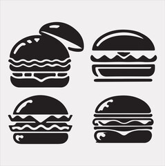 A Set of 4pcs food icon Silhouette vector Illustration with White Background 