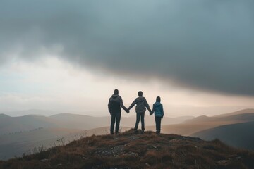 Obraz premium Silhouettes of a Family on a Mountaintop