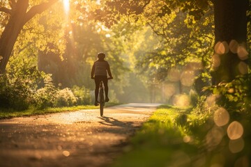 Silhouetted Cyclist on a Sunny Path