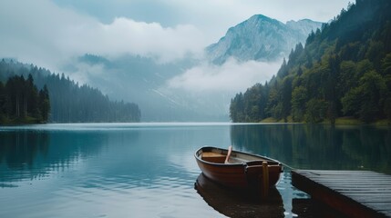 A small boat is sitting in the water next to a dock