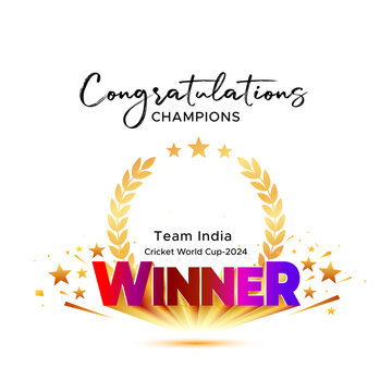 Congratulations champions Cricket world cup  trophy winners greeting concept.