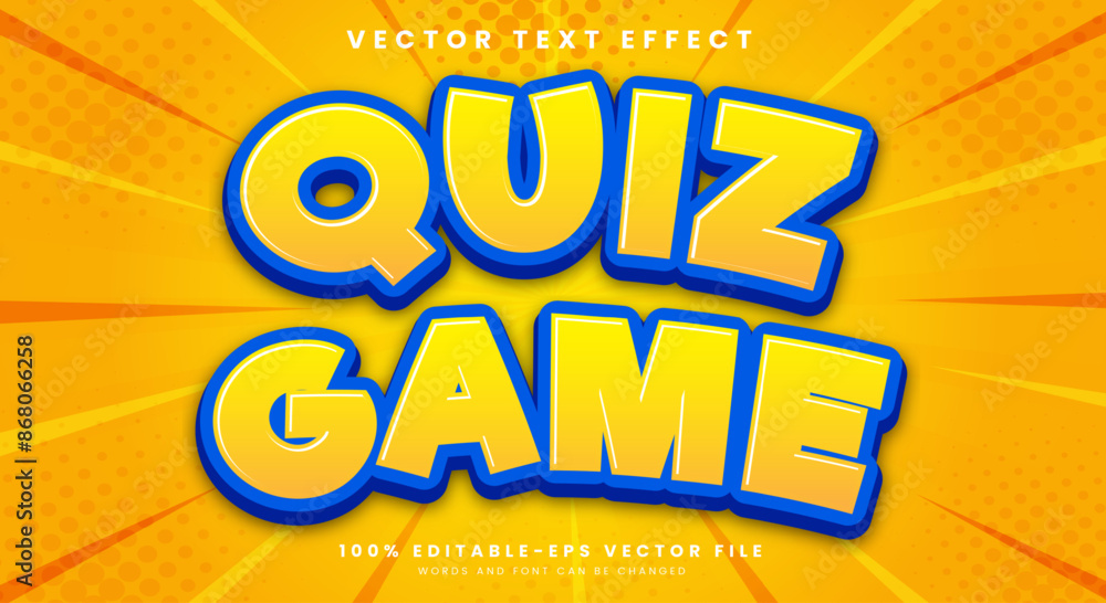 Poster quiz game 3d editable text effect template suitable for cartoon style