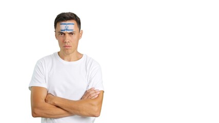 Fototapeta premium Dignified and serious man with israeli flag painted on face