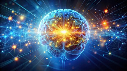 Obraz premium Digital brain fusion of ideas concept image, technology, innovation, creativity, brainstorming