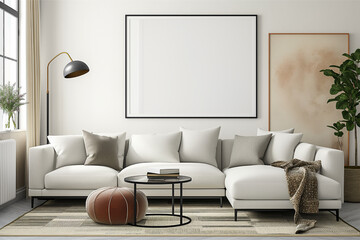 Frame mockup, ISO A paper size. Home Office wall poster mockup. Interior mockup with office background. Modern interior design.