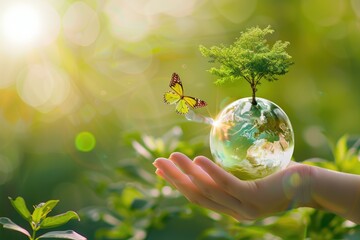 hand holding green earth