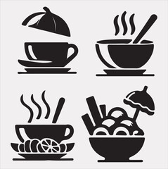 A Set of 4pcs food icon Silhouette vector Illustration with White Background 