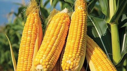 This is a close-up image of ripe corn on the cob. The corn is yellow with an unripe green tint.