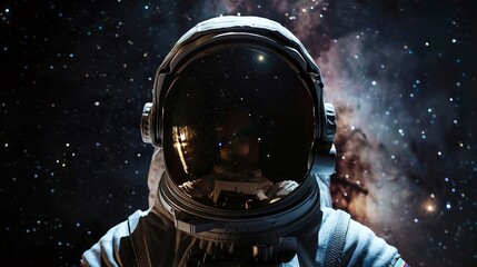 An astronaut in space with a starry background.