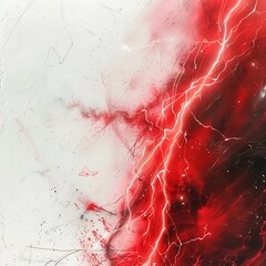The image features a dynamic and energetic scene of a red lightning bolt with a white background and white streaks