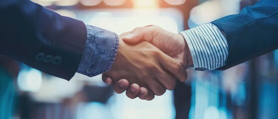 Business partners shaking hands after a meeting, formal agreement, professional corporate setting, successful negotiation, and trust