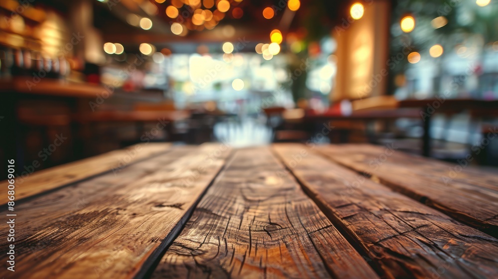 Aufkleber the close up picture of the empty table that has been made from wood material and placed inside the 