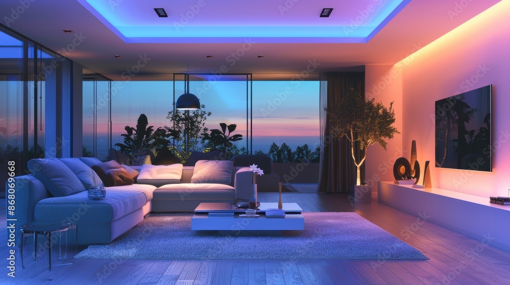 Poster ai-powered home automation system controlling lighting and temperature, seamless integration, advanc
