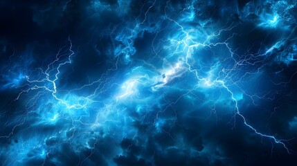 Blue lightning background, dark blue color, a lightning effect, electricity, energy flow, an electric field, glowing lightnings, an electric storm, thunderstorm, black sky.