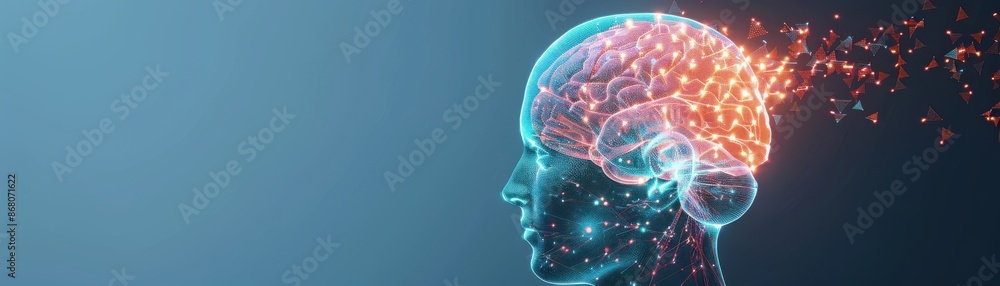 Aufkleber digital illustration of a human brain with neural connections and data flowing, representing artific