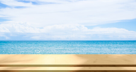 Fototapeta premium Nature Travel Summer Background, Cement Table on Sea Blue Sky, Top Deck Mockup Product Beauty Cosmetic Presentation, Stage on Water Island at Coast Backdrop Tourism Relax Vacation,Tropical Ocean