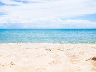 Nature Travel Sand Beach Ocean Background Texture Surface Blue Sea and Horizon Nature Summer Tropical, Beauty View Landscape Shore Island Cloud Clear Sky Light Day Card Holidays Tourism Vacation.