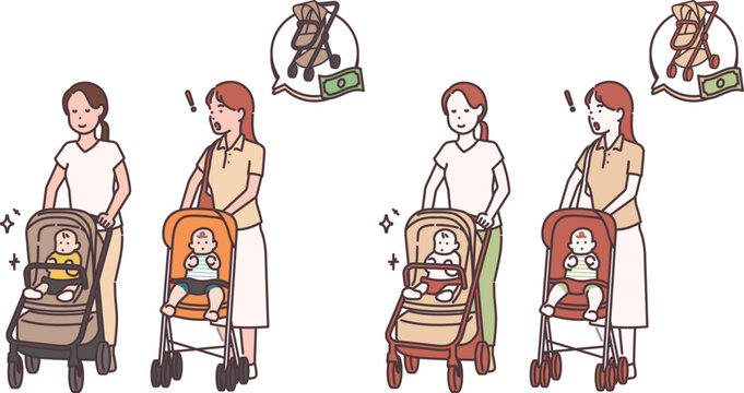 take the baby for a walk in the expensive stroller and low cost stroller